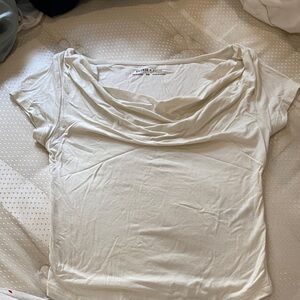 Silence + Noise Cream Drape Neck Short Sleeve Top